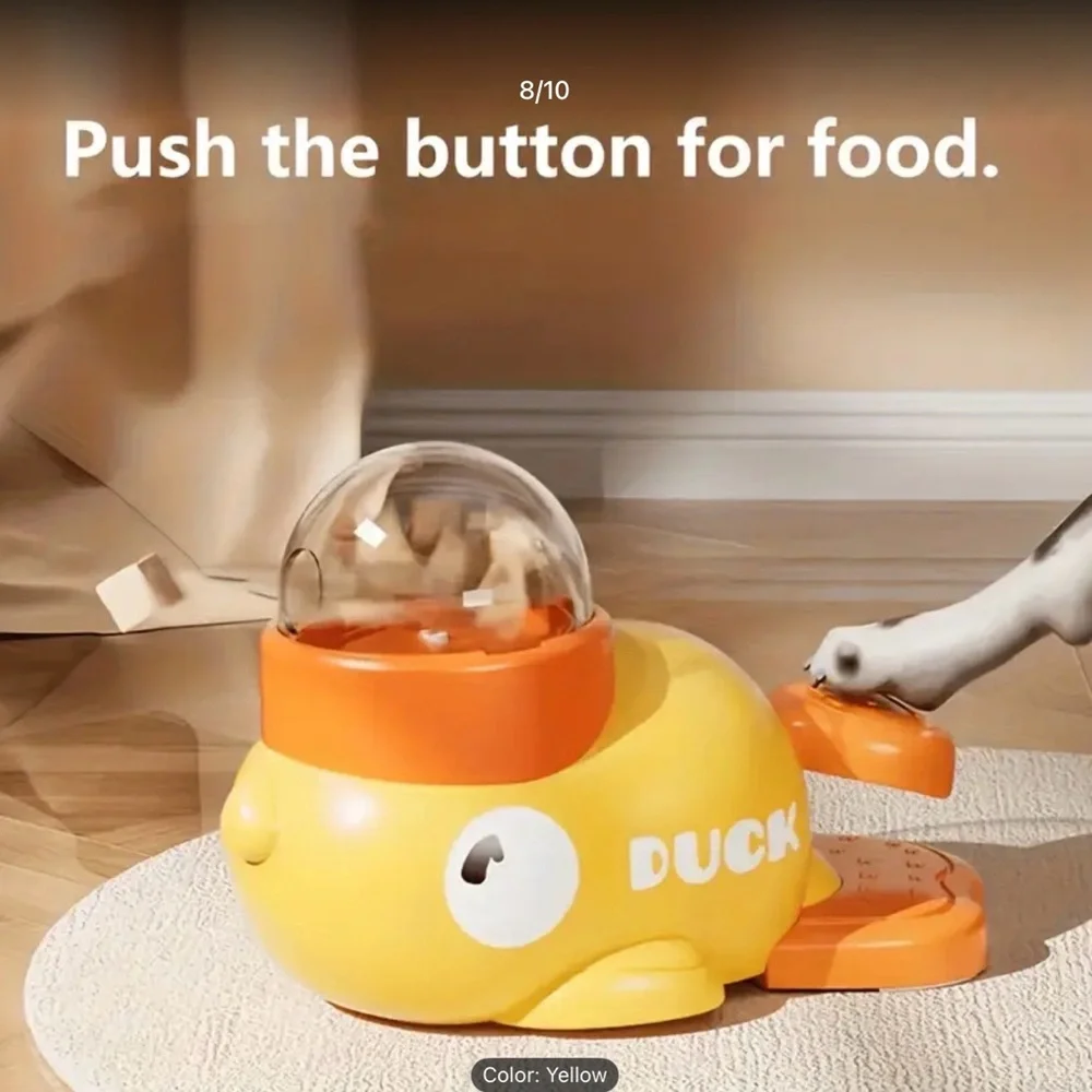 Yellow Duckling Cat Dog Interactive Food or Treat Dispenser